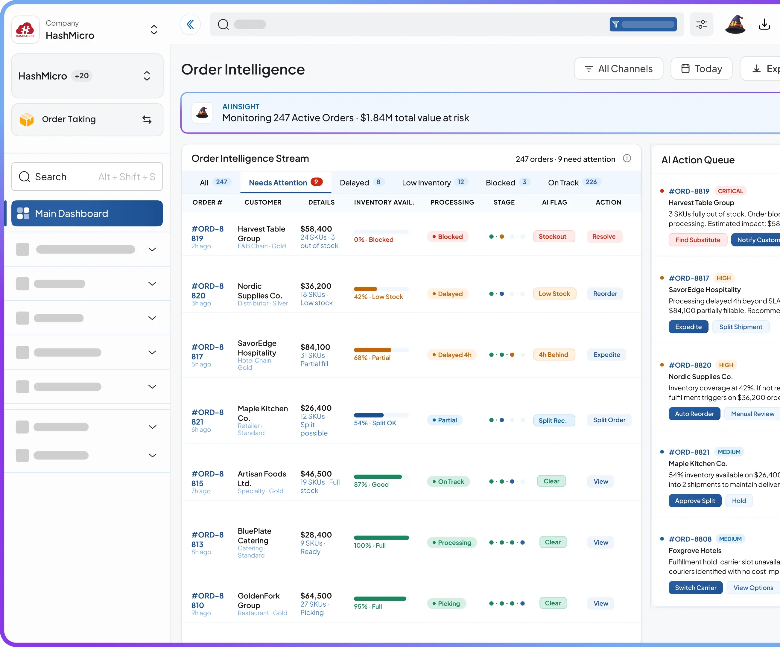 Order taking AI Coworker interface